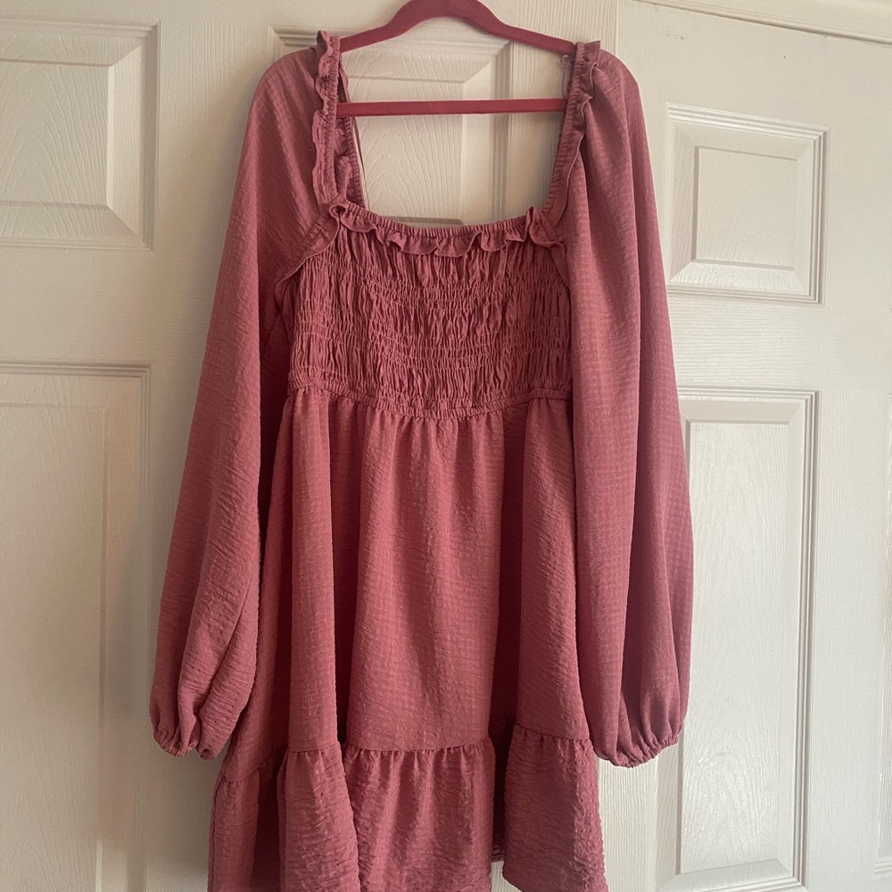 Altar’d State Mauve Long Sleeved Smocked Dress